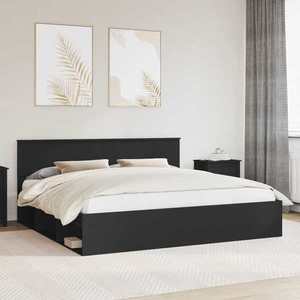 vidaXL Cadru de pat cu headboard Negru 200 x 200 cm Lemn de pin masiv imagine