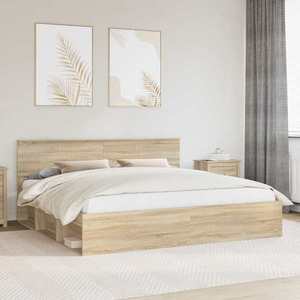 vidaXL Cadru de pat cu headboard Sonoma 200 x 200 cm Lemn de pin masiv imagine