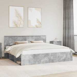 vidaXL Cadru de pat cu headboard Beton 200 x 200 cm Lemn de pin masiv imagine