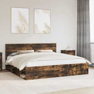 vidaXL Cadru de pat Stejar fumuriu 200 x 200 cm Lemn de pin masiv imagine