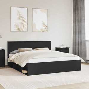 vidaXL Cadru de pat cu headboard Negru 180 x 200 cm Lemn de pin masiv imagine
