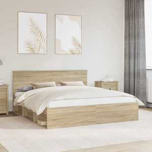 vidaXL Cadru de pat cu headboard Sonoma 180 x 200 cm Lemn de pin masiv imagine