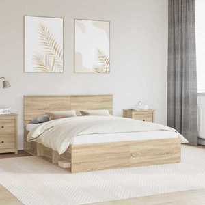 vidaXL Cadru de pat cu headboard Sonoma 160 x 200 cm Lemn de pin masiv imagine