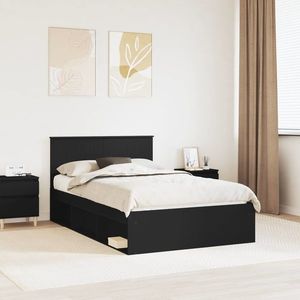 vidaXL Cadru de pat cu headboard Negru 120 x 190 cm Lemn de pin masiv imagine