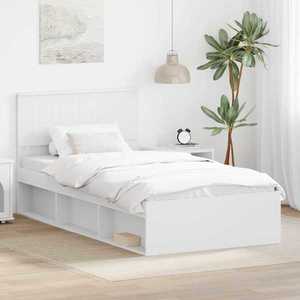 vidaXL Cadru de pat cu headboard Alb 100 x 200 cm Lemn de pin masiv imagine