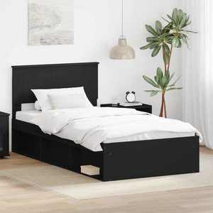 vidaXL Cadru de pat cu headboard Negru 100 x 200 cm Lemn de pin masiv imagine