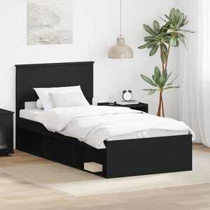 vidaXL Cadru de pat cu headboard Negru 90 x 200 cm Lemn de pin masiv imagine
