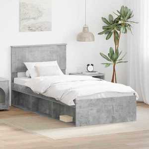vidaXL Cadru de pat cu headboard Beton 90 x 200 cm Lemn de pin masiv imagine