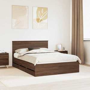 vidaXL Cadru de pat Stejar închis 135 x 190 cm Lemn Ingineresc imagine
