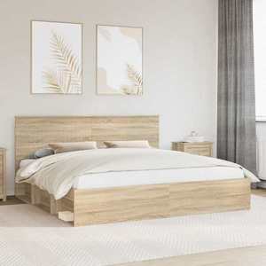 vidaXL Cadru de pat cu headboard Sonoma 200 x 200 cm Lemn de pin masiv imagine