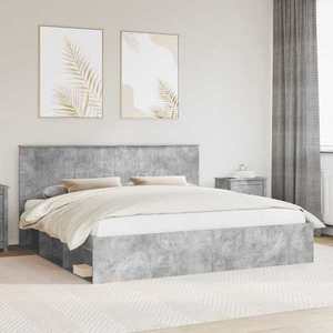 vidaXL Cadru de pat cu headboard Beton 200 x 200 cm Lemn de pin masiv imagine