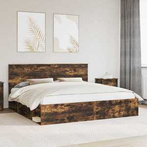 vidaXL Cadru de pat Stejar fumuriu 200 x 200 cm Lemn de pin masiv imagine