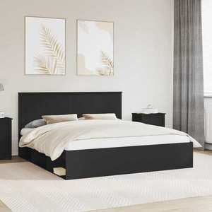 vidaXL Cadru de pat cu headboard Negru 180 x 200 cm Lemn de pin masiv imagine