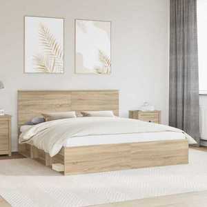 vidaXL Cadru de pat cu headboard Sonoma 180 x 200 cm Lemn de pin masiv imagine