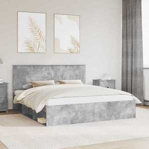 vidaXL Cadru de pat cu headboard Beton 180 x 200 cm Lemn de pin masiv imagine