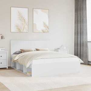 vidaXL Cadru de pat cu headboard Alb 160 x 200 cm Lemn de pin masiv imagine