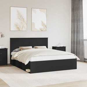 vidaXL Cadru de pat cu headboard Negru 160 x 200 cm Lemn de pin masiv imagine