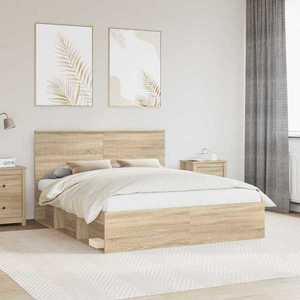 vidaXL Cadru de pat cu headboard Sonoma 160 x 200 cm Lemn de pin masiv imagine