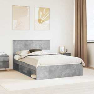 vidaXL Cadru de pat cu headboard Beton 140 x 200 cm Lemn de pin masiv imagine