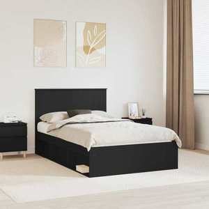 vidaXL Cadru de pat cu headboard Negru 120 x 190 cm Lemn de pin masiv imagine