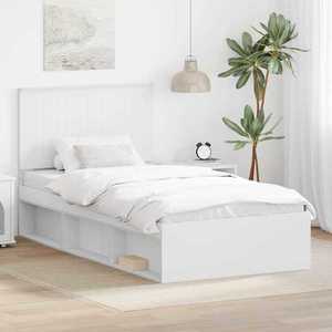 vidaXL Cadru de pat cu headboard Alb 100 x 200 cm Lemn de pin masiv imagine