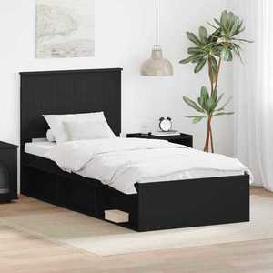 vidaXL Cadru de pat cu headboard Negru 90 x 200 cm Lemn de pin masiv imagine