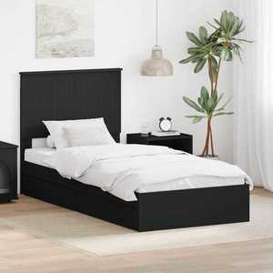 vidaXL Pat cu storage cu headboard Negru 90 x 190 cm Lemn compozit imagine