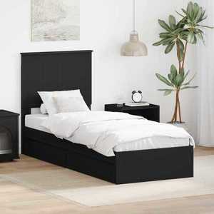 vidaXL Pat cu storage cu headboard Negru 75 x 190 cm Lemn compozit imagine