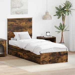 vidaXL Pat cu storage Stejar fumuriu 75 x 190 cm Lemn compozit imagine