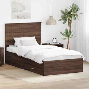 vidaXL Cadru de pat cu headboard Stejar marron și argintiu 90 x 200 cm imagine
