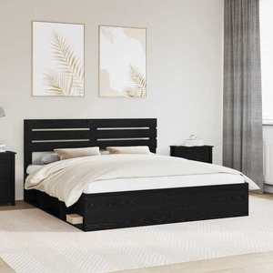 vidaXL Cadru de pat cu headboard Negru 200 x 200 cm Lemn de pin masiv imagine