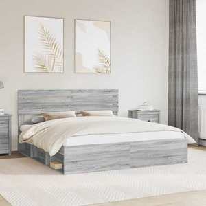 vidaXL Cadru de pat Gri Sonoma 200 x 200 cm Lemn de pin masiv imagine