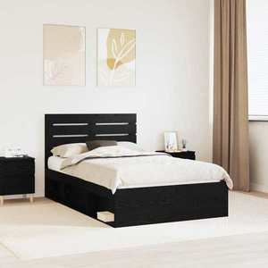 vidaXL Cadru de pat cu headboard Negru 120 x 200 cm Lemn de pin masiv imagine