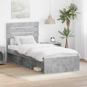 vidaXL Cadru de pat cu headboard Beton 90 x 200 cm Lemn de pin masiv imagine