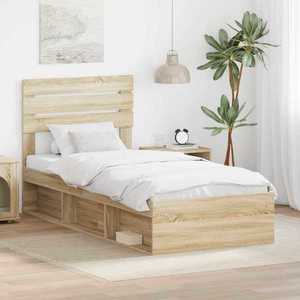 vidaXL Cadru de pat cu headboard Sonoma 90 x 190 cm Lemn de pin masiv imagine