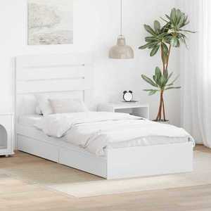 vidaXL Pat cu storage cu headboard Alb 75 x 190 cm Lemn compozit imagine