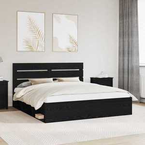 vidaXL Cadru de pat cu headboard Negru 200 x 200 cm Lemn de pin masiv imagine