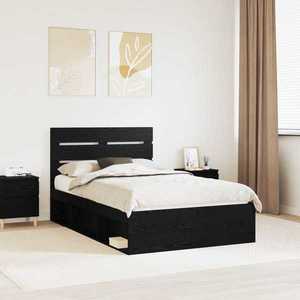 vidaXL Cadru de pat cu headboard Negru 120 x 200 cm Lemn de pin masiv imagine