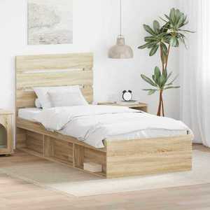 vidaXL Cadru de pat cu headboard Sonoma 100 x 200 cm Lemn de pin masiv imagine