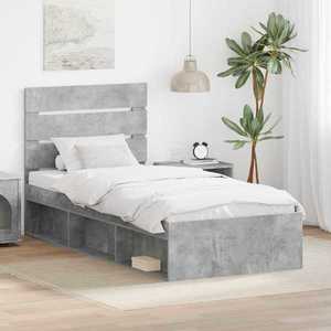 vidaXL Cadru de pat cu headboard Beton 90 x 200 cm Lemn de pin masiv imagine