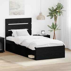 vidaXL Cadru de pat cu headboard Negru 90 x 190 cm Lemn de pin masiv imagine
