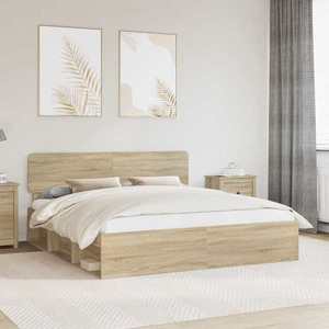 vidaXL Cadru de pat cu headboard Sonoma 200 x 200 cm Lemn de pin masiv imagine