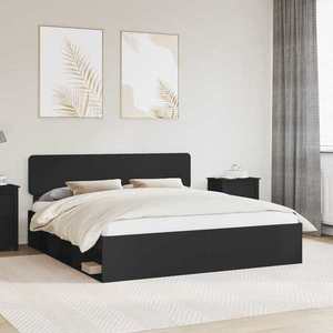 vidaXL Cadru de pat cu headboard Negru 180 x 200 cm Lemn de pin masiv imagine