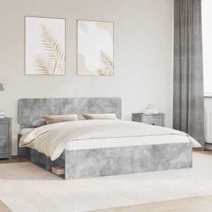 vidaXL Cadru de pat cu headboard Beton 180 x 200 cm Lemn de pin masiv imagine