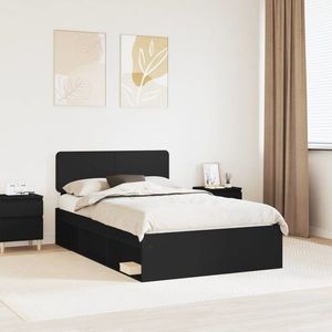 vidaXL Cadru de pat cu headboard Negru 120 x 200 cm Lemn de pin masiv imagine