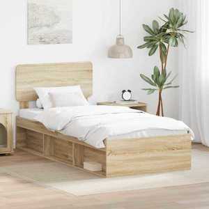 vidaXL Cadru de pat cu headboard Sonoma 100 x 200 cm Lemn de pin masiv imagine