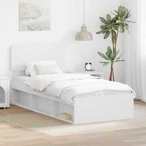 vidaXL Cadru de pat cu headboard Alb 90 x 200 cm Lemn de pin masiv imagine