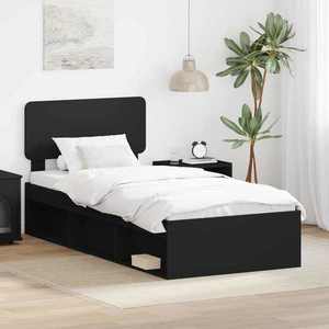 vidaXL Cadru de pat cu headboard Negru 90 x 200 cm Lemn de pin masiv imagine