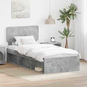 vidaXL Cadru de pat cu headboard Beton 90 x 200 cm Lemn de pin masiv imagine