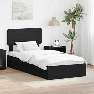 vidaXL Pat cu storage cu headboard Negru 75 x 190 cm Lemn compozit imagine